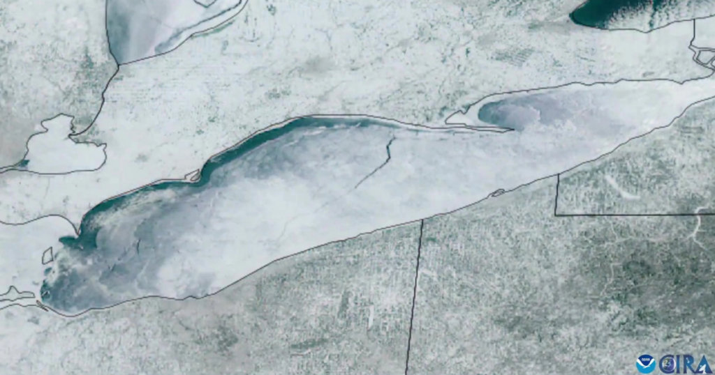 Space satellite captures 80-mile fracture across Lake Erie