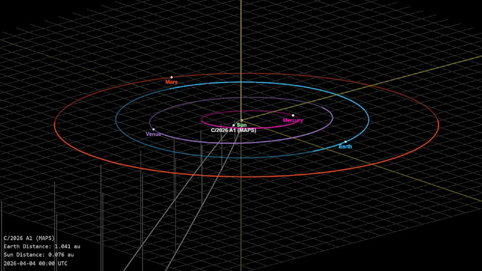 Orbital diagram of the comet's solar flyby