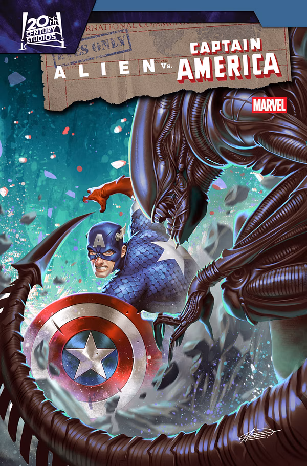 Cover image for ALIEN VS. CAPTAIN AMERICA #4 MATEUS MANHANINI VARIANT