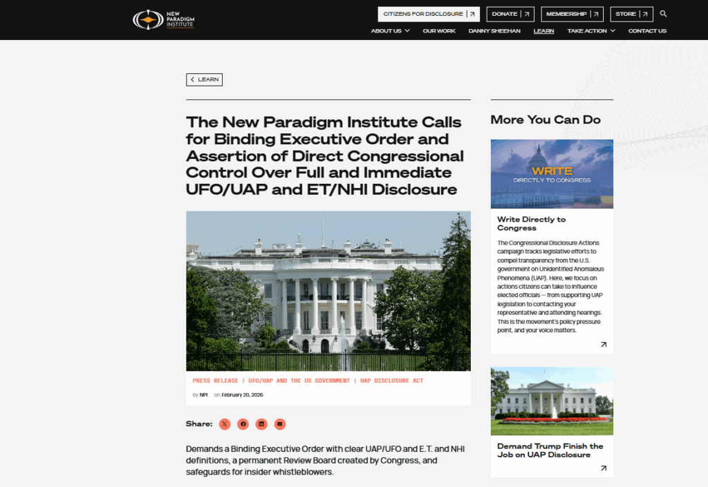 New Paradigm Institute Launches National Outreach Campaign with UAP Executive Order as Focus