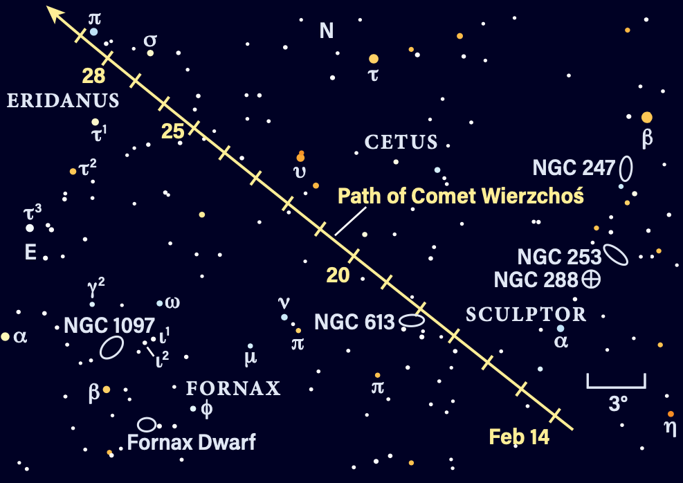 The path of Comet C/2024 E1 (Wierzchoś) in February 2026