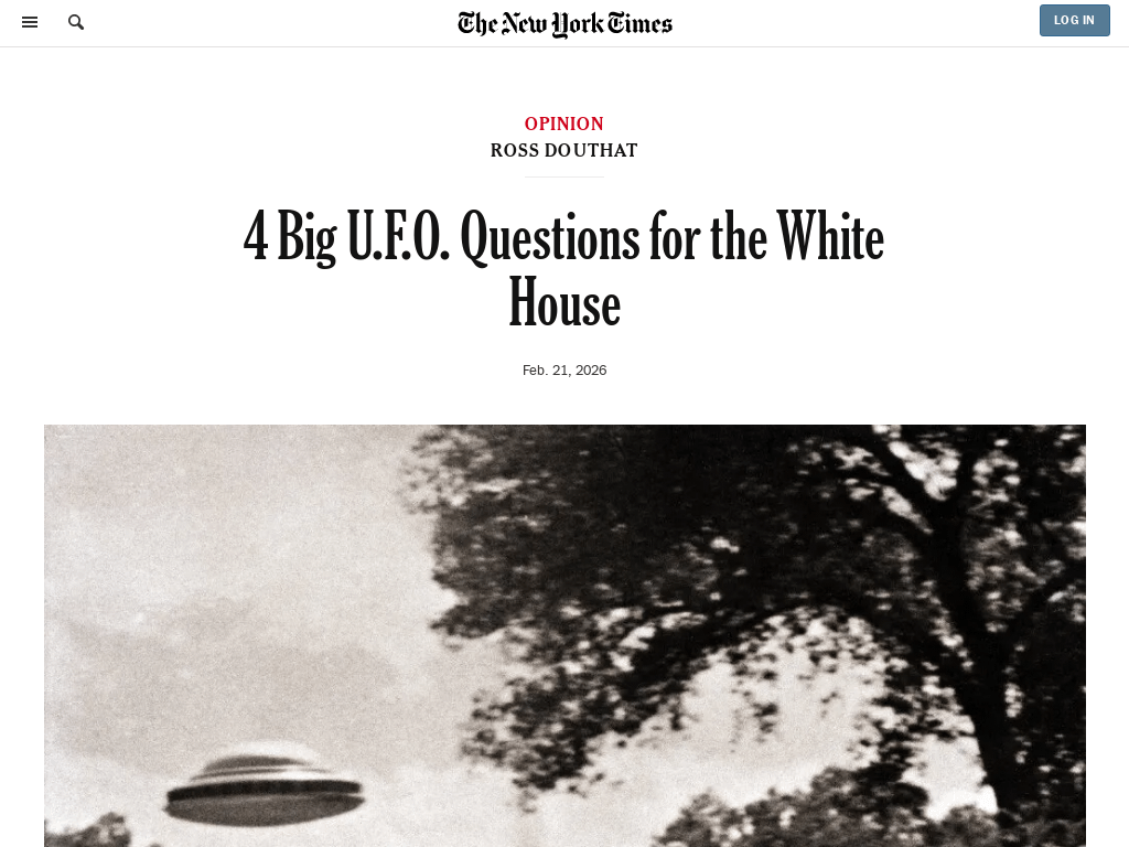 Opinion | 4 Big U.F.O. Questions for the White House - The New York Times