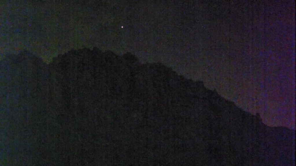 At 0:32, I saw something that I’ve never seen before. Green, high altitude, flickering, fast moving object