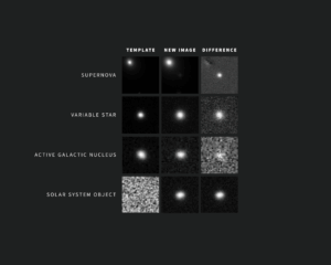 A grid of 12 images of blurry grayscale celestial images.