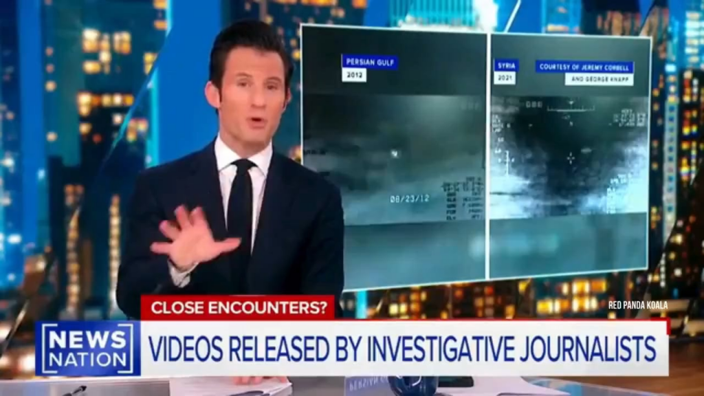 NewsNation – 2 new UFO videos emerge filmed by US Military systems. Both filmed by MQ9 Reaper Drones. First video shows three objects over the Persian Gulf in 2012. Second video shows a single object suddenly accelerate filmed over Syria in 2021 NewsNation - 2 new UFO videos emerge filmed by US Military systems. Both filmed by MQ9 Reaper Drones. First video shows three objects over the Persian Gulf in 2012. Second video shows a single object suddenly accelerate filmed over Syria in 2021