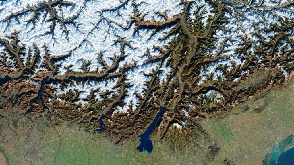 A breathtaking satellite view showing the snowy Alps and northern Italian cities hosting the 2026 Winter Olympics. (Photo: Esa)