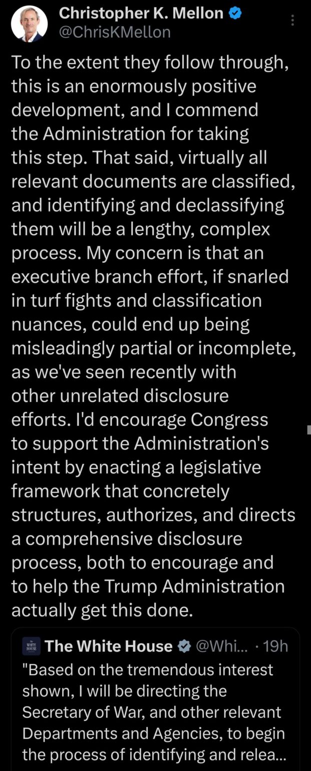 Chris Mellon on Trump's UFO Declassification Announcement