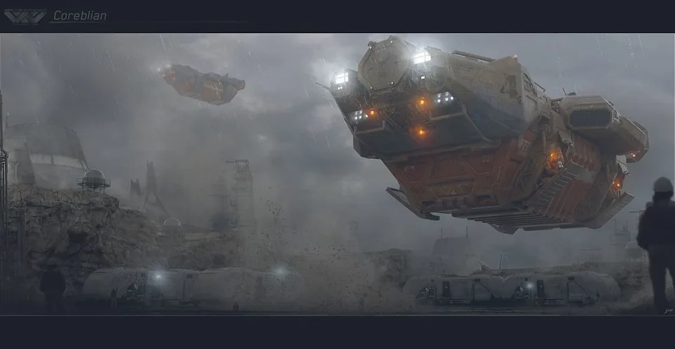  Concept art for Alien: Romulus showing the Corbelan IV mining hauler. 