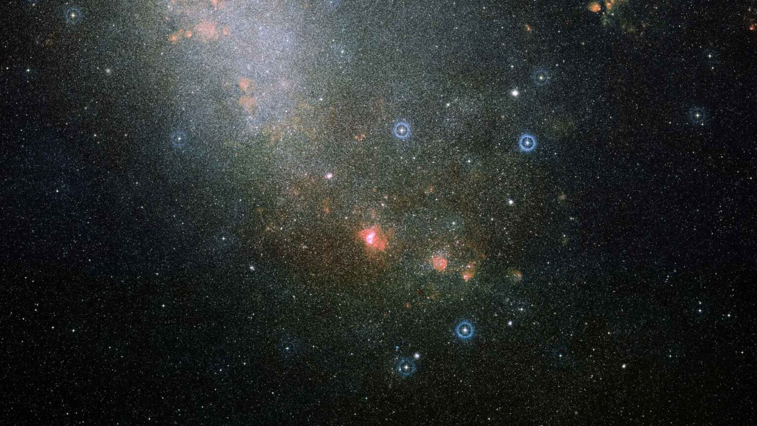 ALMA telescope image of fluffy molecular clouds in the Small Magellanic Cloud where new stars are forming