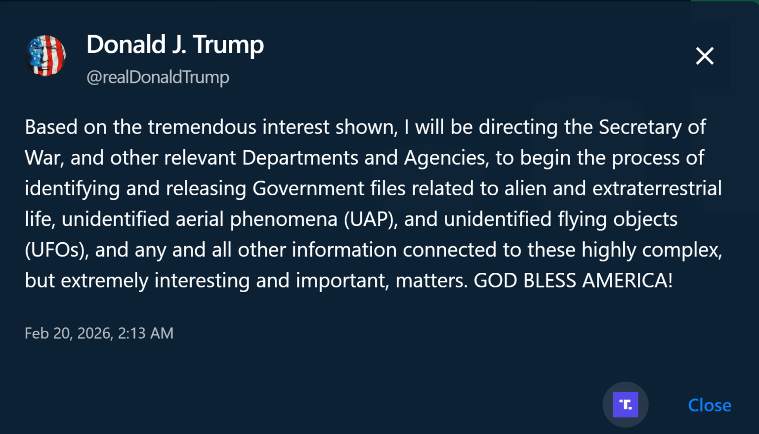 Trump announces plan to declassify UFO/UAP and alien files 🛸 Trump announces plan to declassify UFO/UAP and alien files 🛸