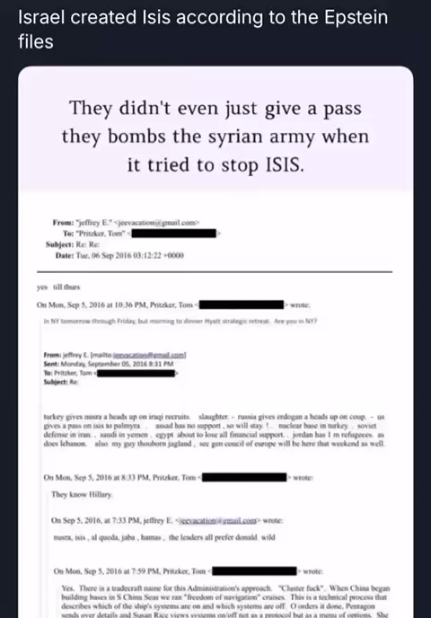 Islamists created I.S.I.S according to the released Epstein files. And before you make a dmb comment, pay attention & watch to the end