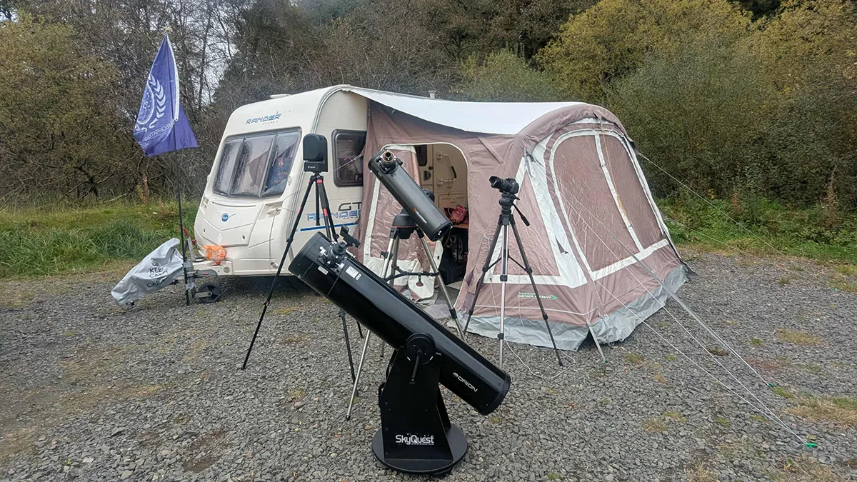 A comet-hunter's kit! Setting up for tracking and photographing comet C/2025 A6 (Lemmon), at Kielder, UK, 18 October 2025
