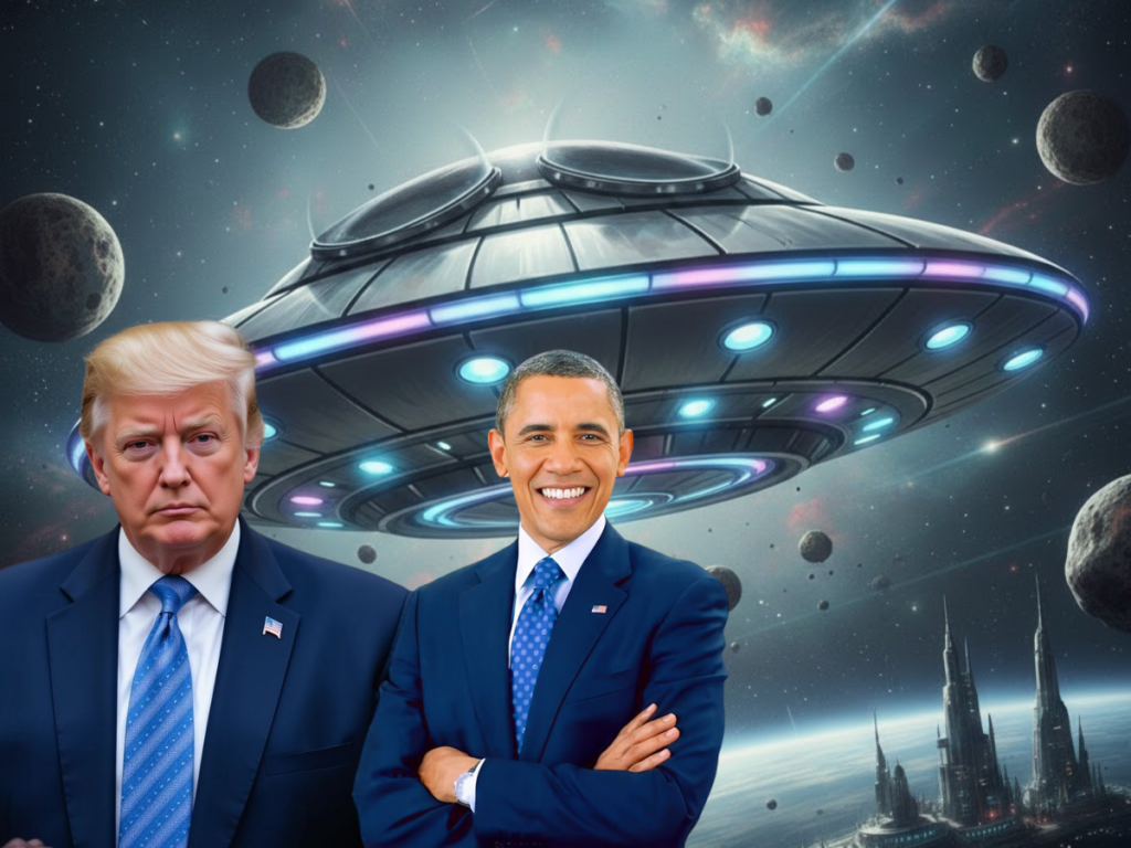 Trump gestures emphatically aboard Air Force One while Obama