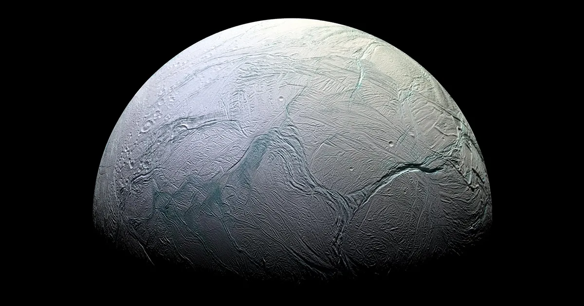 Image of Saturn's moon Enceladus. Could the icy moons Enceladus and Europa host life beneath their frozen crusts? Credit: NASA/JPL/Space Science Institute