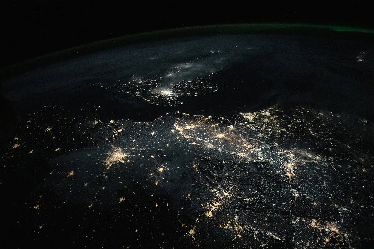 Image of Europe at Night from space, including London, Paris and Amsterdam. Credit: International Space Station (ISS) Crew Earth Observations Facility and the Earth Science and Remote Sensing Unit, Johnson Space Center