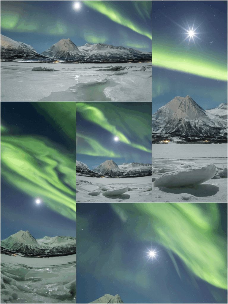 Majestic mountains, frozen fjords, moon and insane auroras! 24th of February. Tromsø, Norway. By Arctic Photo Guide