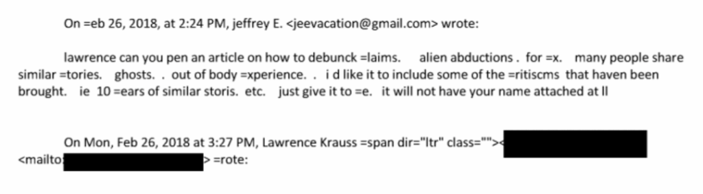 Epstein asked Lawrence Krauss to ghostwrite an article debunking alien abductions