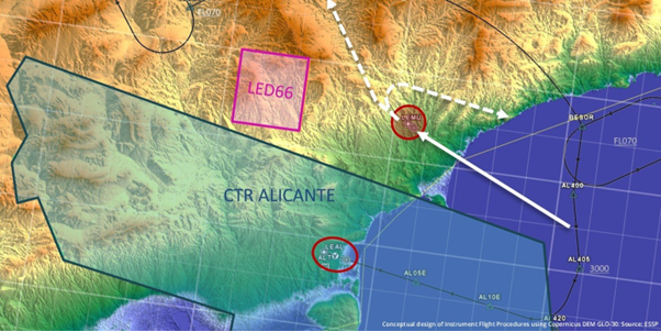A demonstration of Copernicus DEM GLO-30, a Digital Surface Model, of Alicante Airport in Spain.