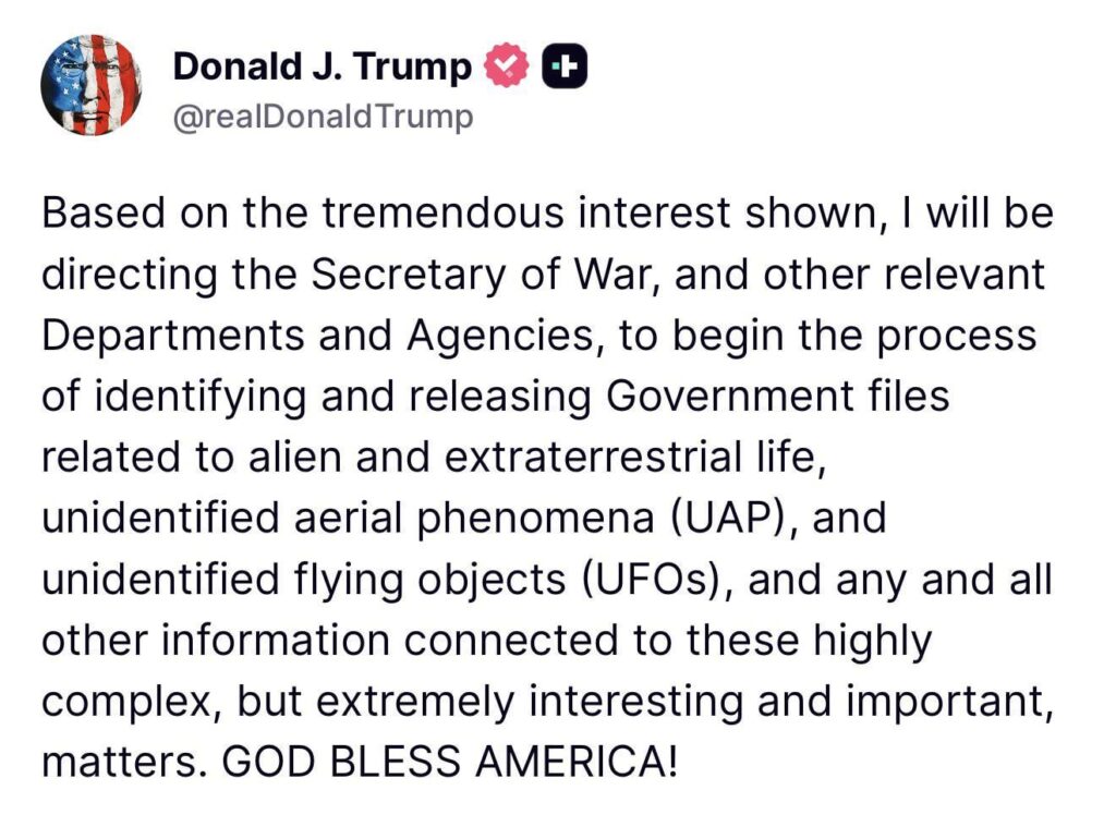 Trump says he’ll release UFO and alien files