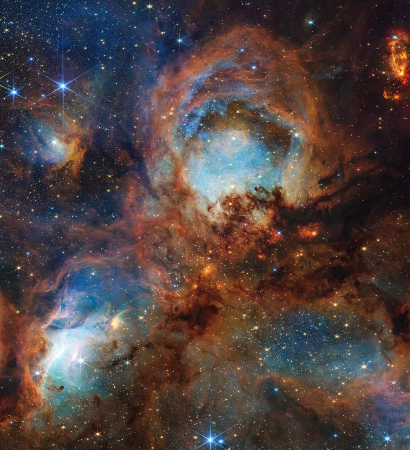 NASA’s JWST near-infrared view of the Cat’s Paw Nebula reveals mini “toe beans.”
