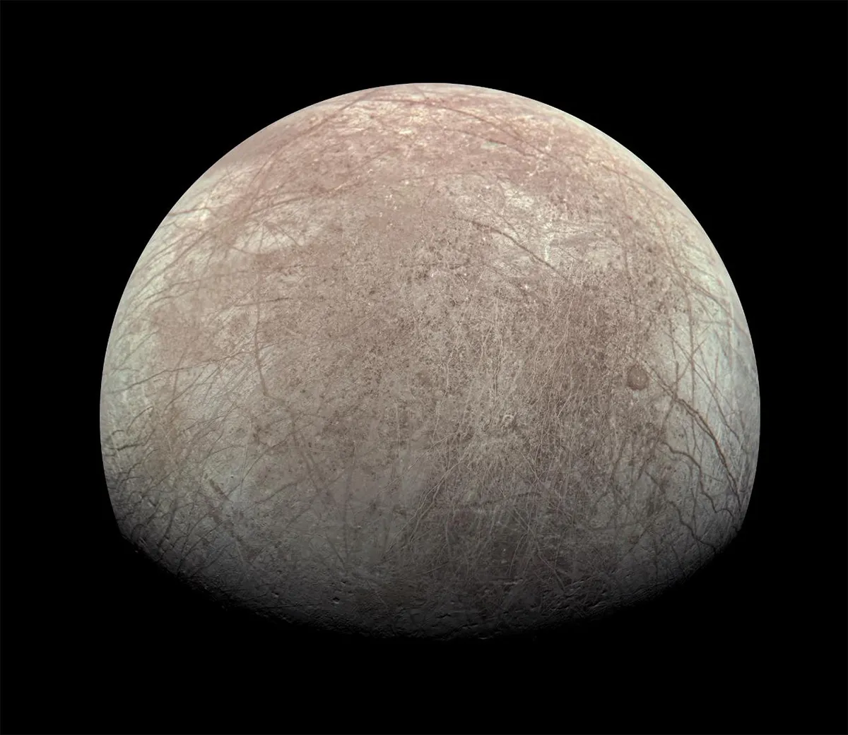 Jupiter's moon Europa is thought to have a liquid ocean beneath its icy crust. Credit: NASA/JPL-Caltech/SwRI/MSSS Image processing: Kevin M. Gill CC BY 3.0