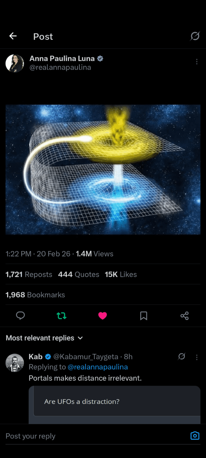 Rep. Luna Just Posted an Image Depicting a Wormhole - Is this Disclosure of Advanced Technology, NHI, or Something More?