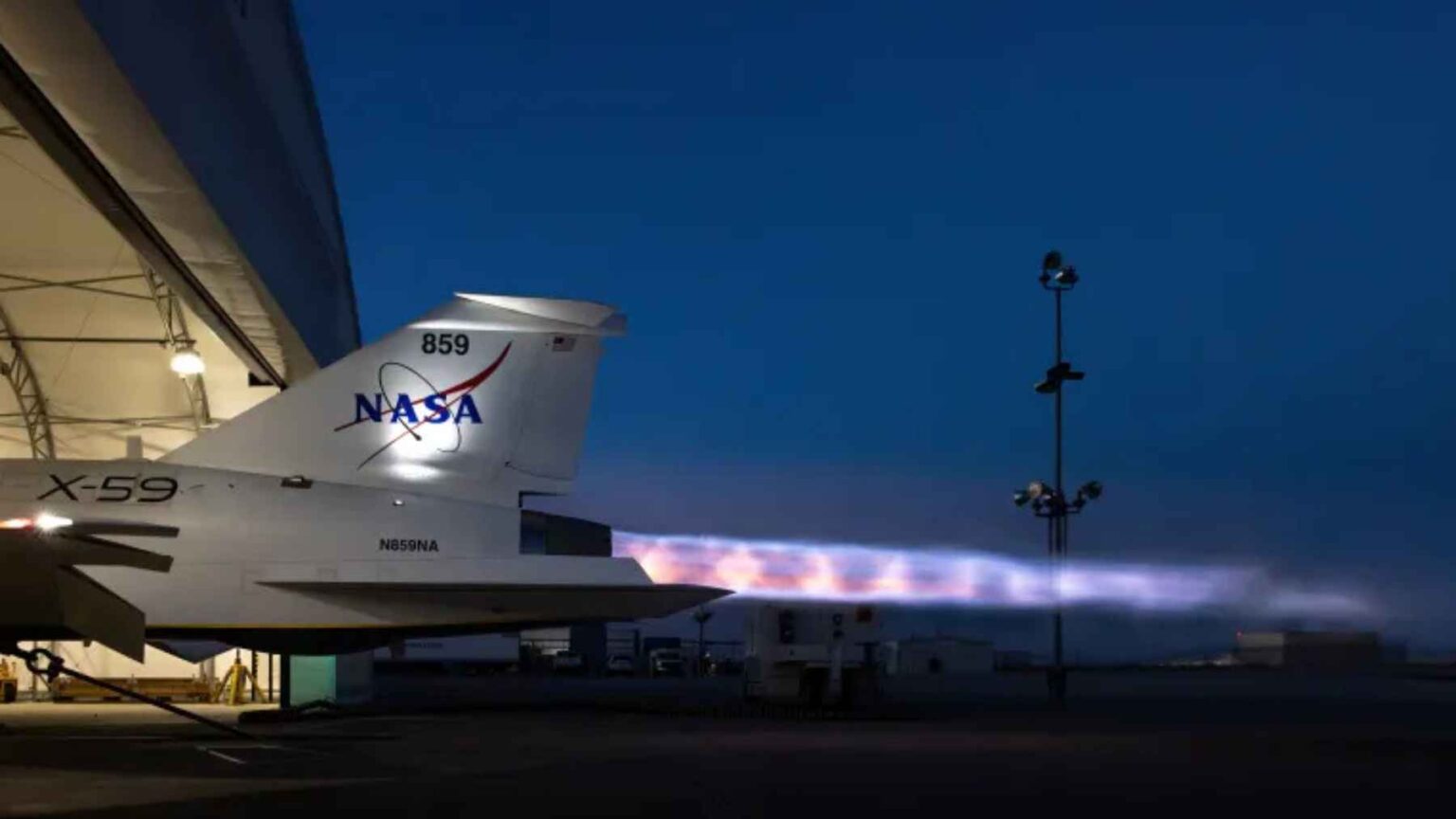 NASA’s X-59 fires up its afterburner and takes a key step toward breaking the sound barrier without breaking our ears NASA’s X-59 quiet supersonic jet runs its engine at night with a bright exhaust plume during an afterburner ground test in Palmdale.