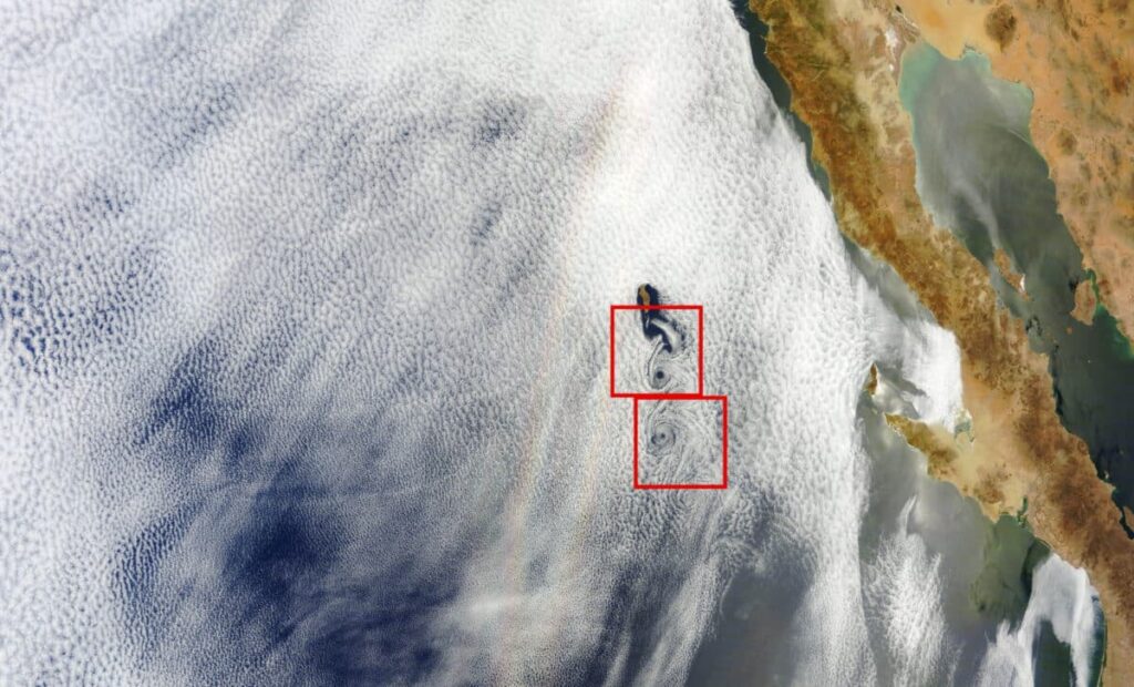 Satellite Image Collected By Nasa In 2012 Shows Two Spectacular Weather Phenomena Over The Pacific Ocean