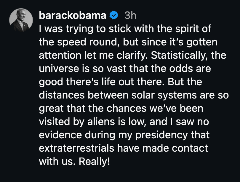 Barack Obama issues statement clarifying his "aliens" comment.