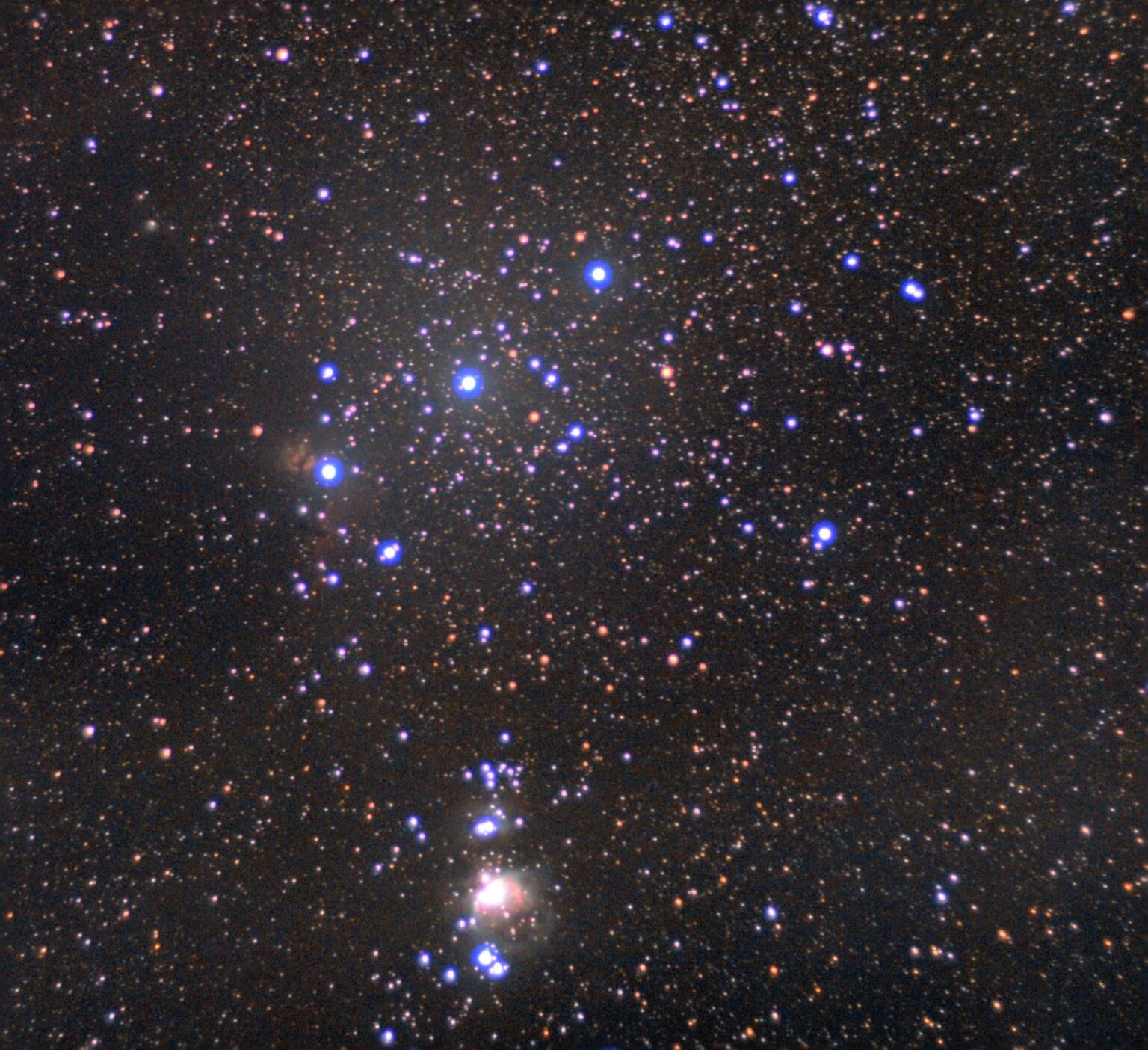 Orion nebula flame nebula and a faint horsehead