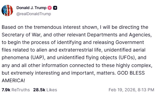 A screenshot of Trump's Truth Social post.