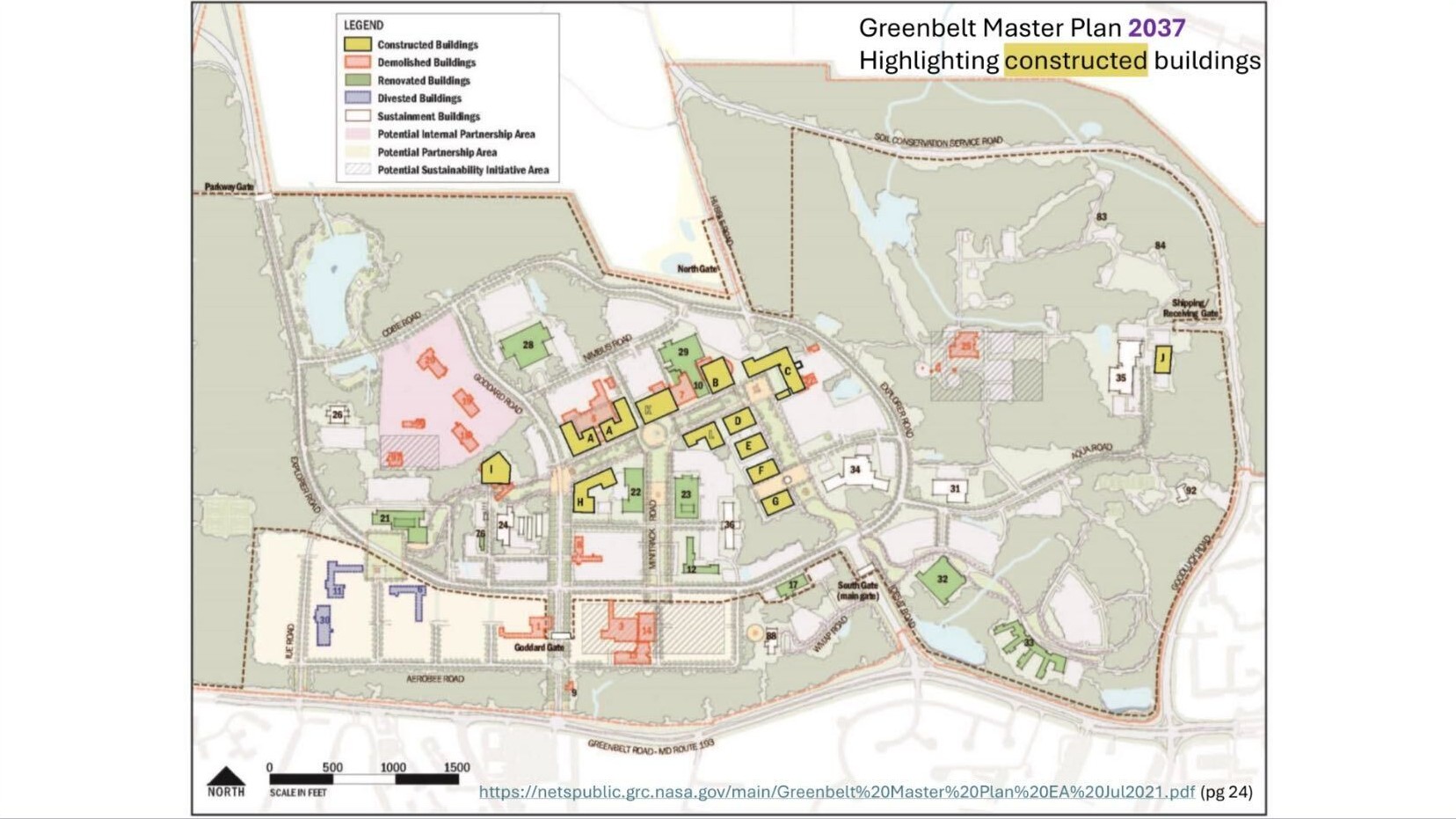 a map with highlighted buildings and a red line down the left-center.