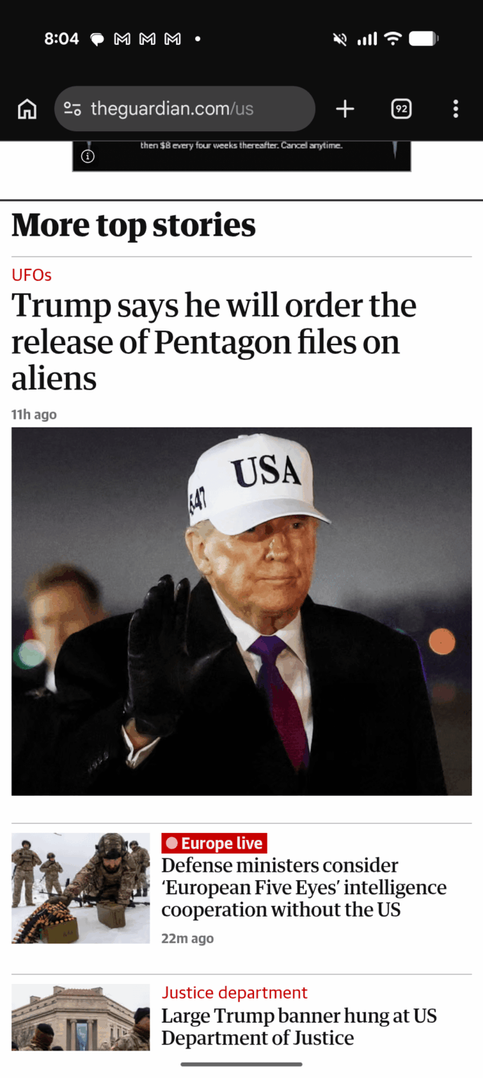 Nothing about Trump's mention of releasing files on UFOs/Aliens on CNN or Fox website front pages. What do you guys think?