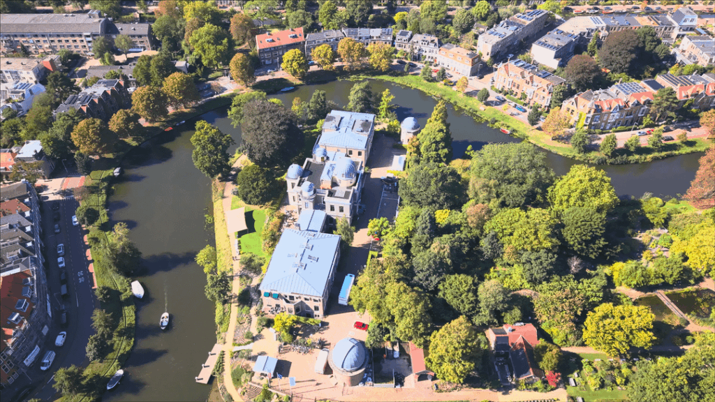 Leiden Observatory (1633) is the world's oldest still active university observatory institute. Its 1860 building was modeled after a Russian observatory and has been visited by Leiden professor Albert Einstein. It still houses four working antique telescopes, including a wooden specimen from 1838.