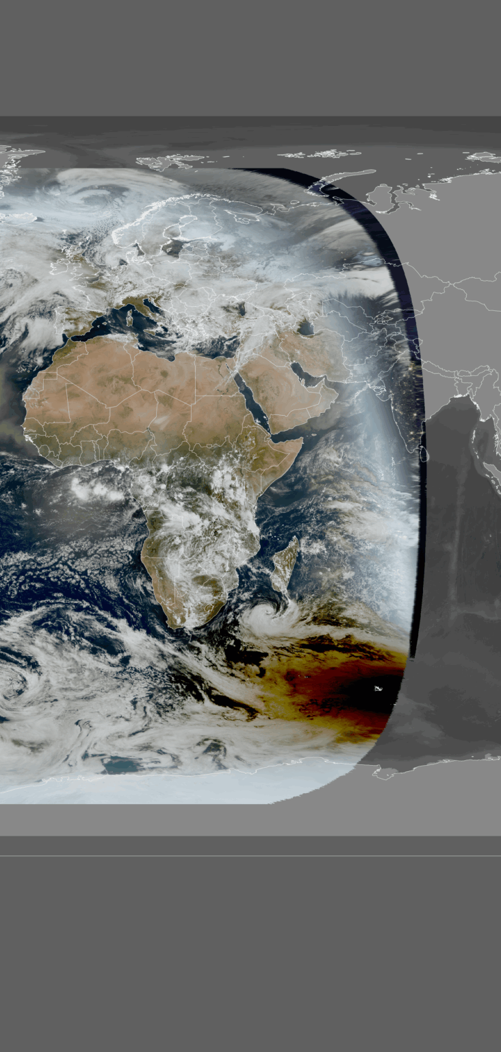 The shadow of the Moon from annular solar eclipse over south ocean from EUMETSAT 17.2.26