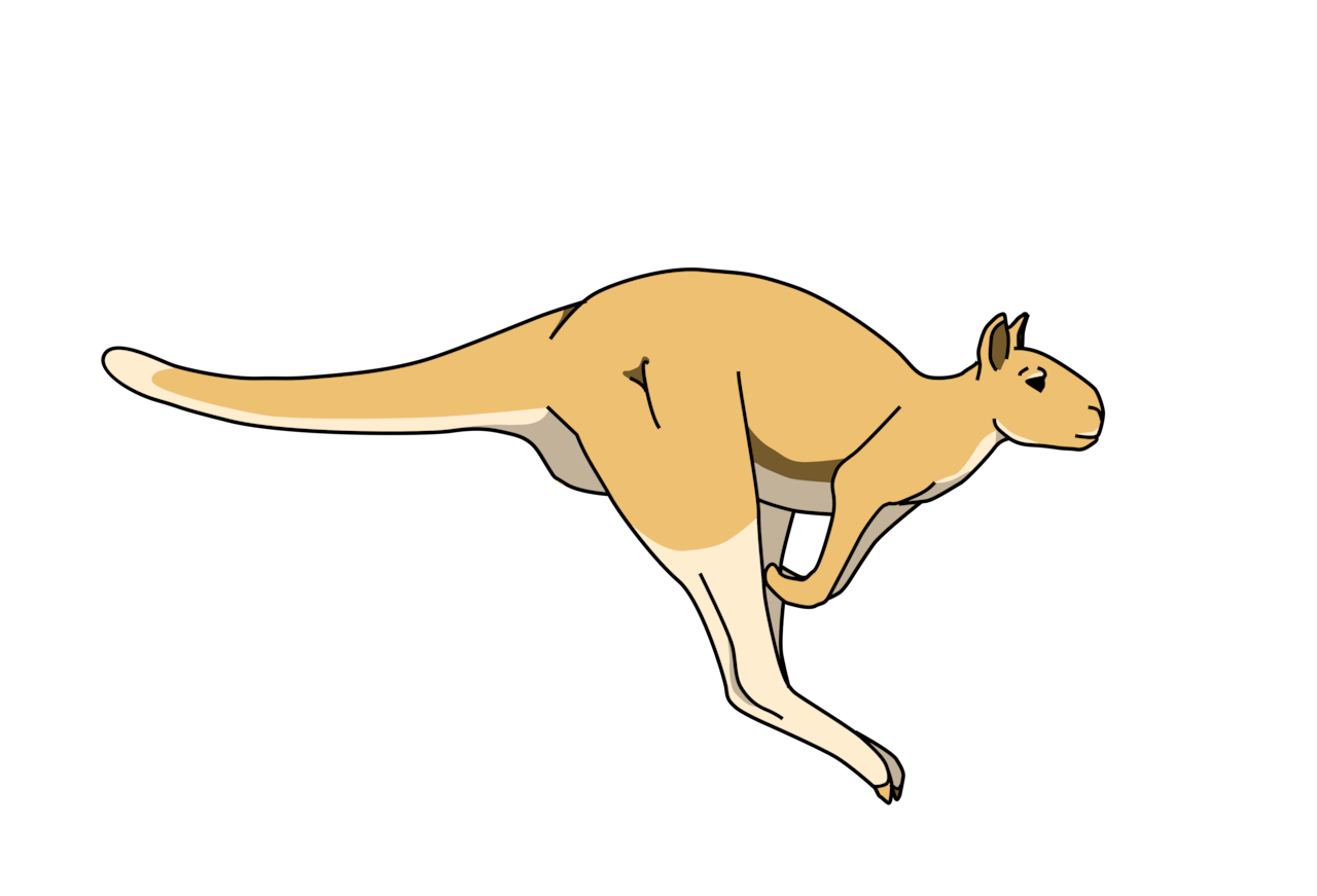 a drawing of an ancient ancestor of the kangaroo - with the larger body shape of a kangaroo and a short face like that of a rabbit.