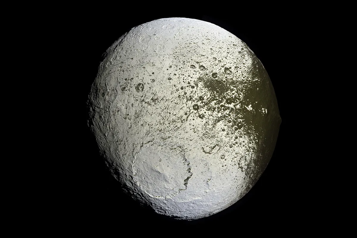 A view of Saturn's moon Iapetus captured by the Cassini probe. Credit: NASA/JPL/Space Science Institute