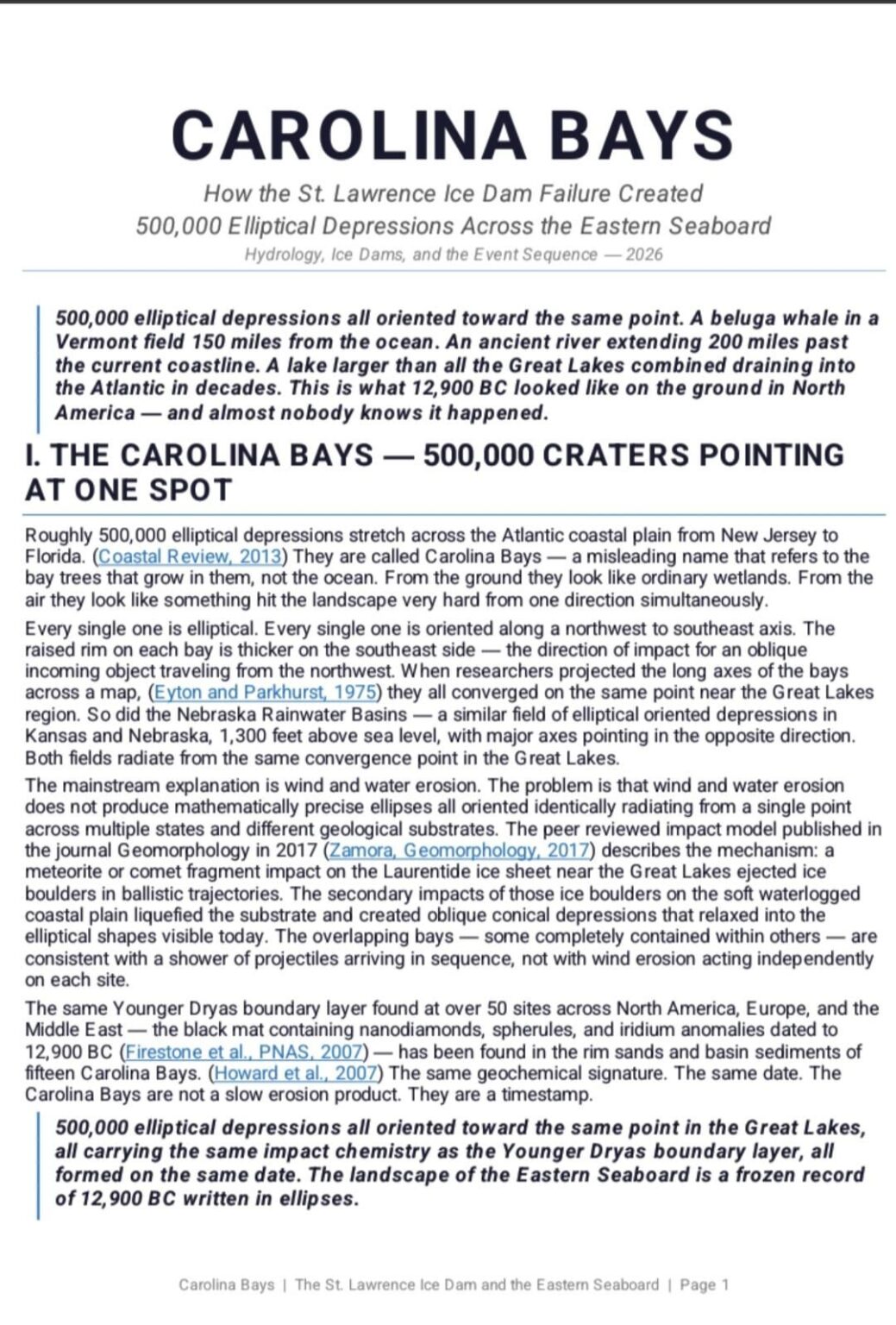 Carolina Bays: The St. Lawrence Ice Dam