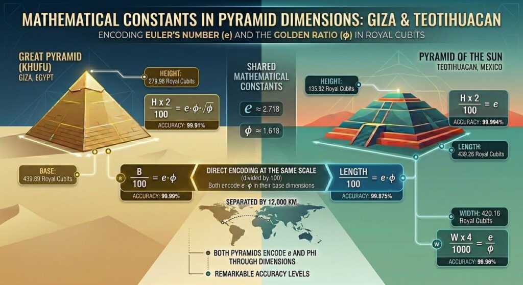 When converted to Royal Cubits the Great Pyramid and the Pyramid of the Sun encode the same set of mathematical constants