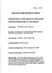 Declassified New Zealand UFO documents & interviews
