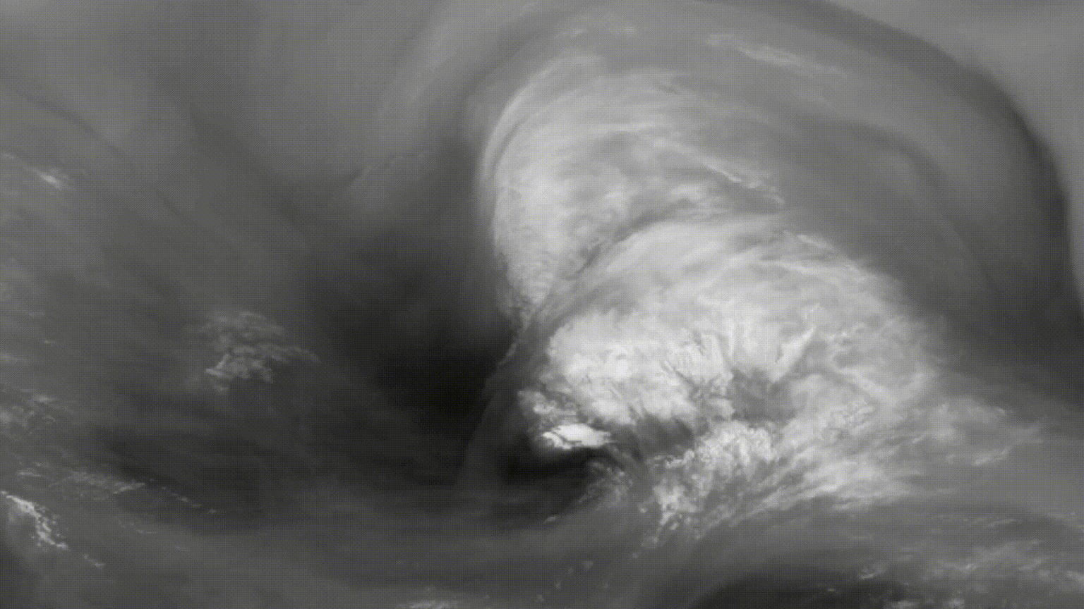 Downright beautiful display of fluid dynamics. The Fujiwhara effect between two mid-latitude cyclones in the North Pacific.(23.3.26) Processed by Dakota Smith
