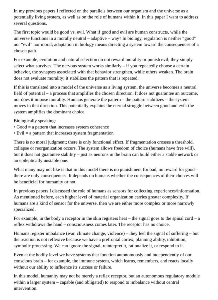 Universe as a living system part III Universe as a living system part III