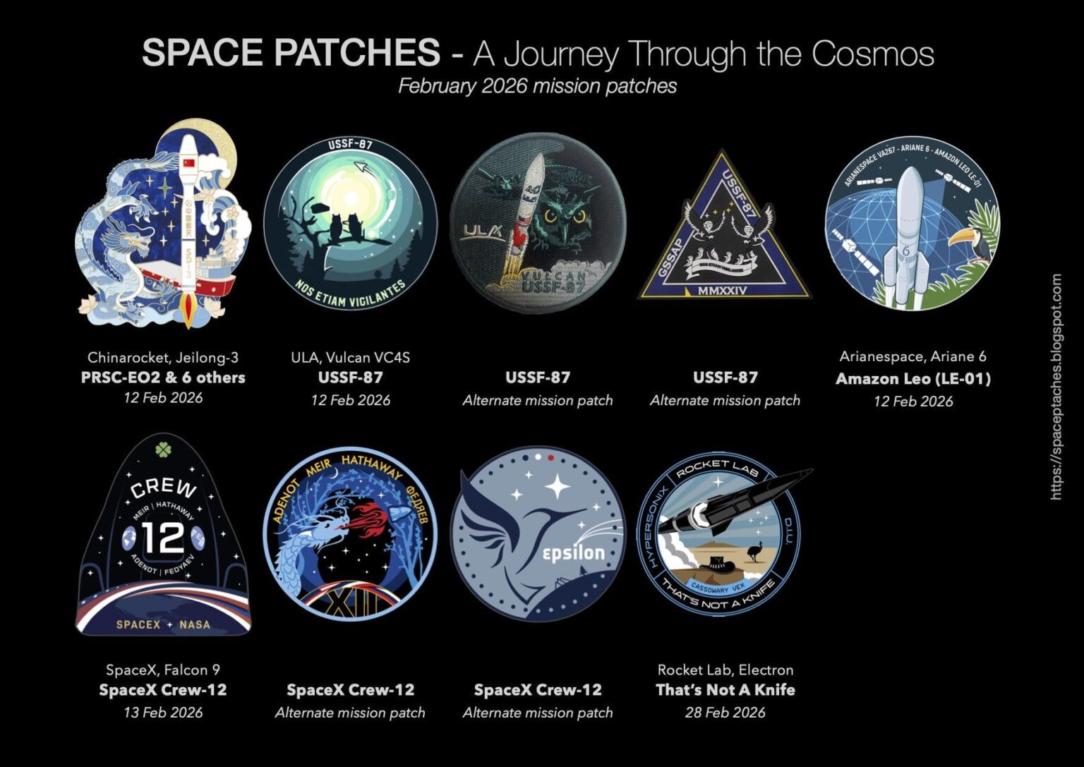 A visual overview of February rocket launch mission patches A visual overview of February rocket launch mission patches