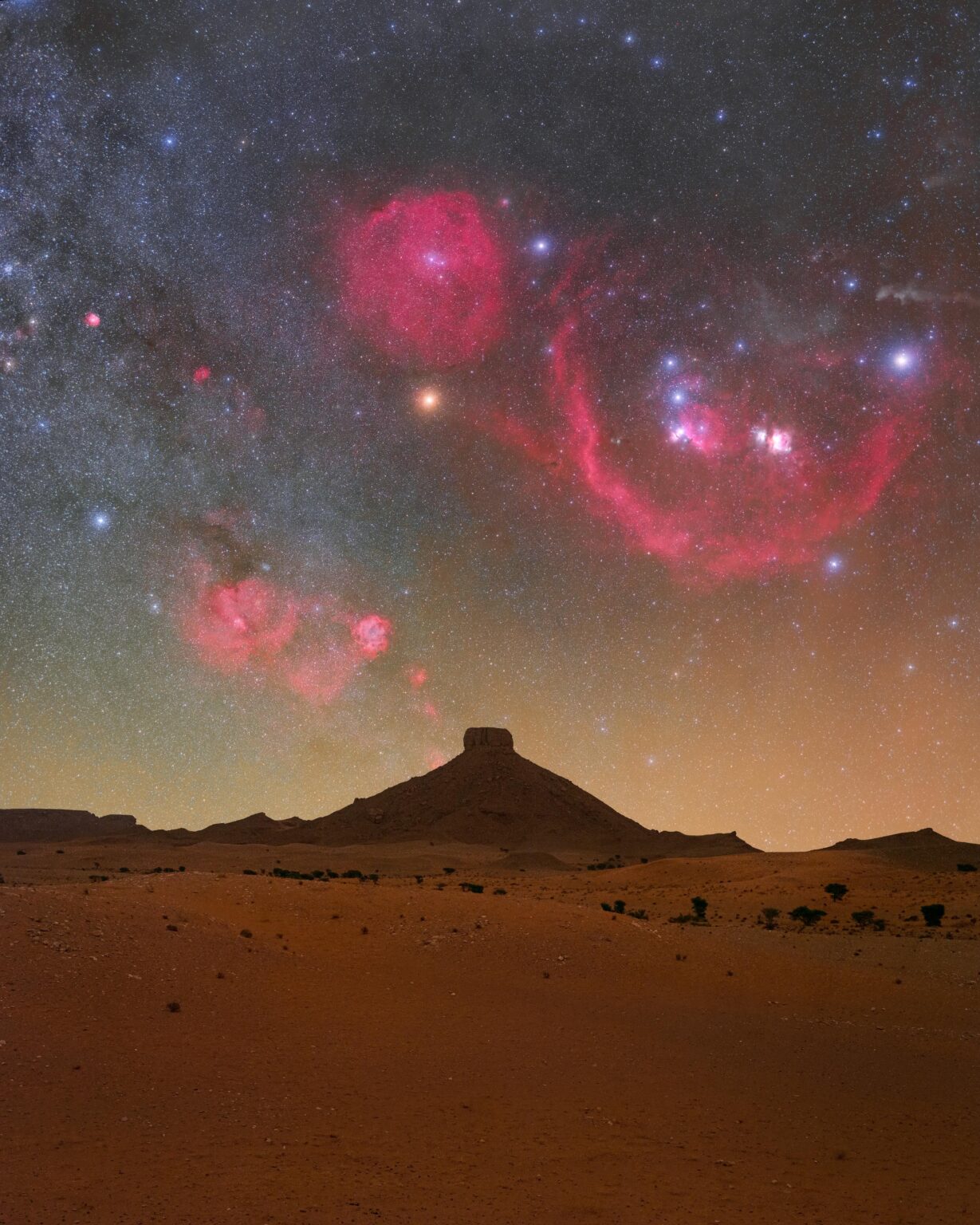 40-minute exposure of winter nebulae above Tajine Mountain