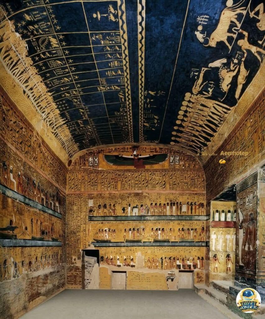 Golden Chamber (burial chamber), the reliefs are not just colors, but are a recessed and relieved, ultra-precise sculpture, which has preserved its bright colors for more than 3000 years.