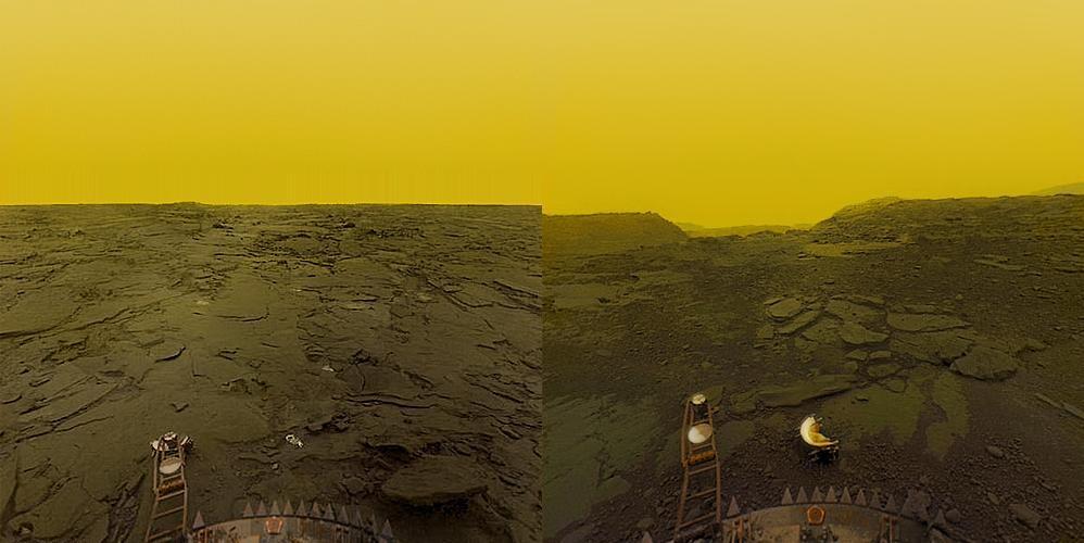 Actual images of the surface of Venus provided by the Vanera probes in the early 1980's