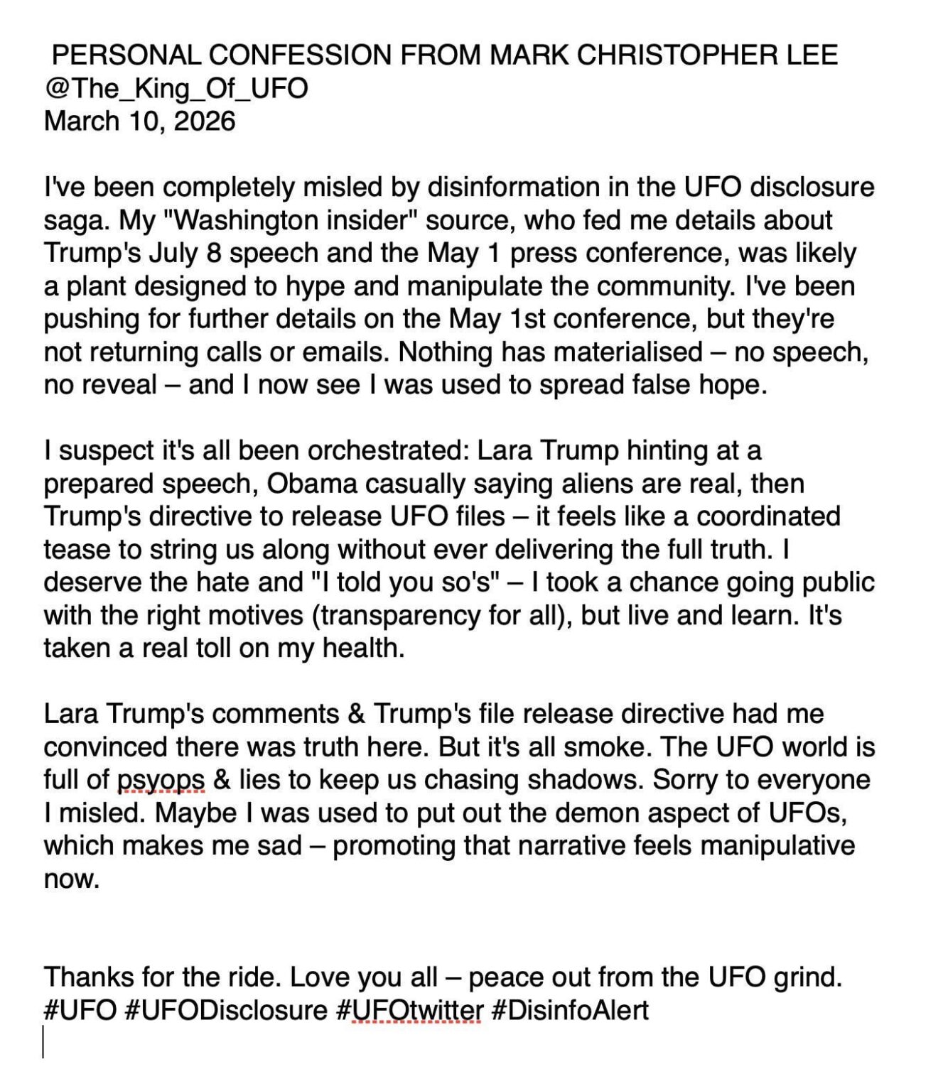 Mark Christopher Lee Update on his "insider source"