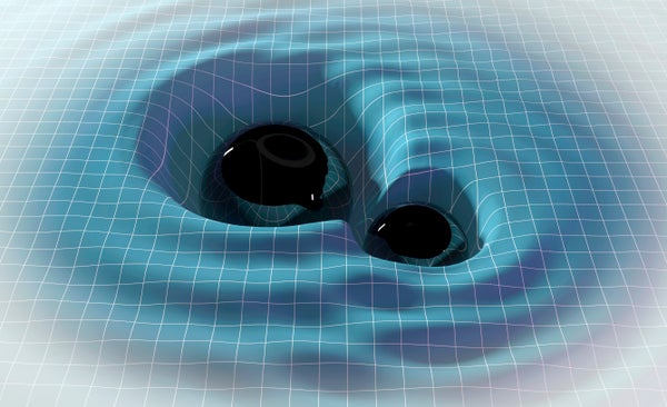 An illustration of black holes bending space time