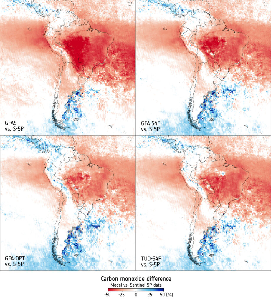 Carbon monoxide emission differences over central South America