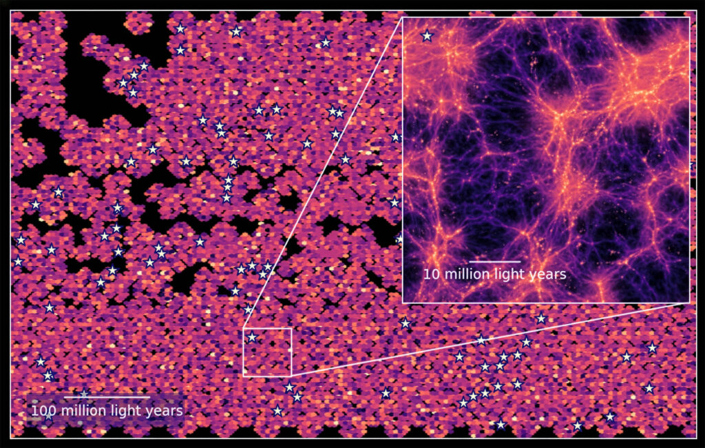 Largest map yet reveals hydrogen glow between ancient galaxies